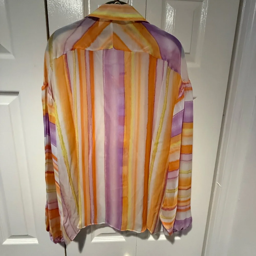 Ramy Brook Orange and Purple Striped Men's Shirt - Picture 2 of 3